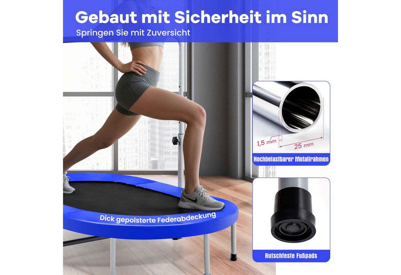 COSTWAY Kindertrampolin, Trampolin mit Haltegriff, Gartentrampolin, klappbar Bild 3