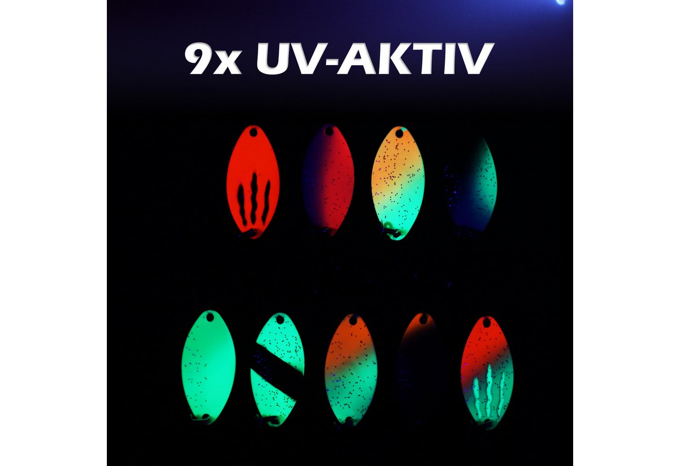 Paradox Fishing Kunstköder Forellen Spoon Sets 2,0g/2,5g/3,0g 10 Stück mit Box, (Forellenköder, Forellenköder), UV-AKTIV, inkl. Snaps Bild 2