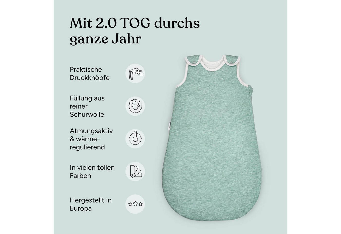 Ehrenkind Babyschlafsack Rund mit Wollfüllung 2.0 TOG, Sorgt für wohlige Wärme ohne zu überhitzen Bild 5