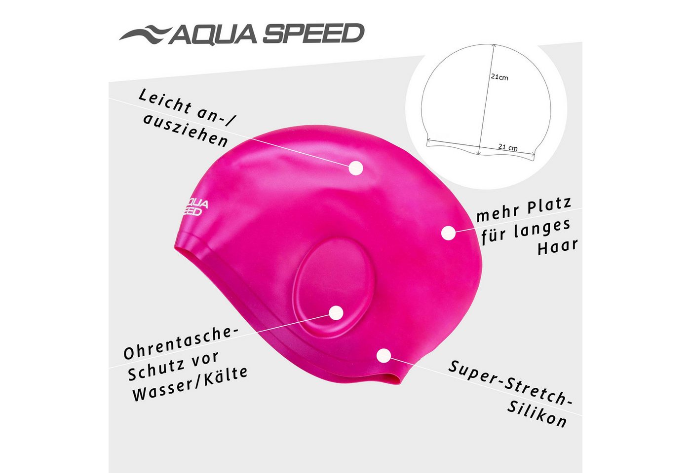 Aqua Speed Badekappe Schwimmhaube für Langhaar Silikon EAR CAP-03 XL Extra Platz, Chlorresistent & dehnbar – Für Pool, Wassersport & Sauna Bild 2