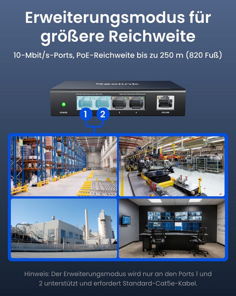 Reolink Überwachungskamera Zubehör Plug & Play PoE-Switch mit 5 Anschlüssen und 65W Leistungsfähigkeit (PoE-Anschluss 4 × 10/100/1000 Mbit/s) Bild 4
