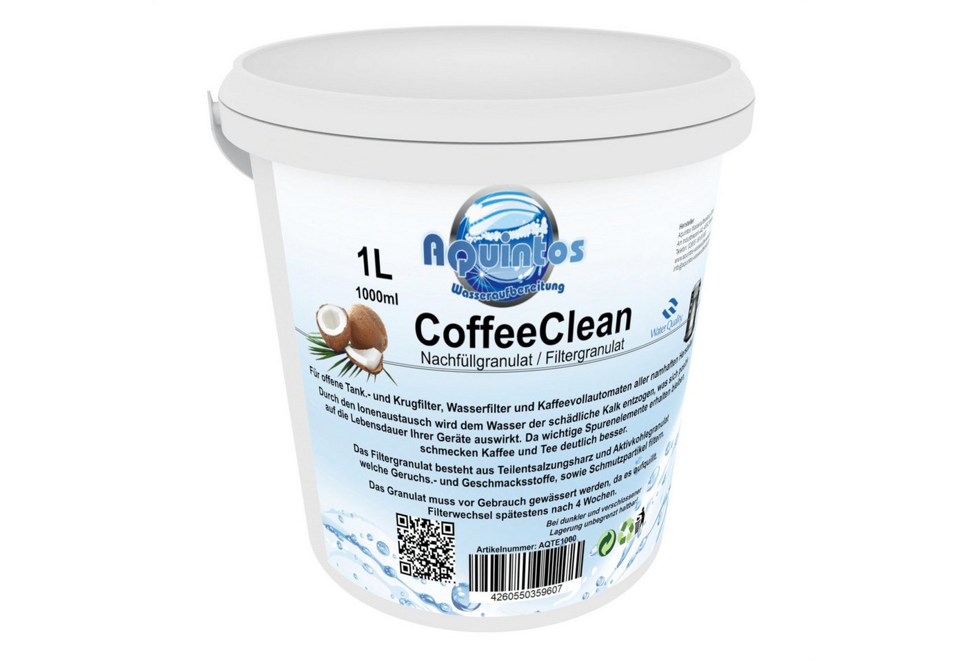 Aquintos Wasseraufbereitung Kalk- und Wasserfilter CoffeeClean Filter Graulat Kaffeevollautomaten ‧ Tischwasserfilter, Zubehör für Nachfüllgranulat für Wasserfilter, Filtert organischen Verunreinigungen, schützt vor Kalkablagerung