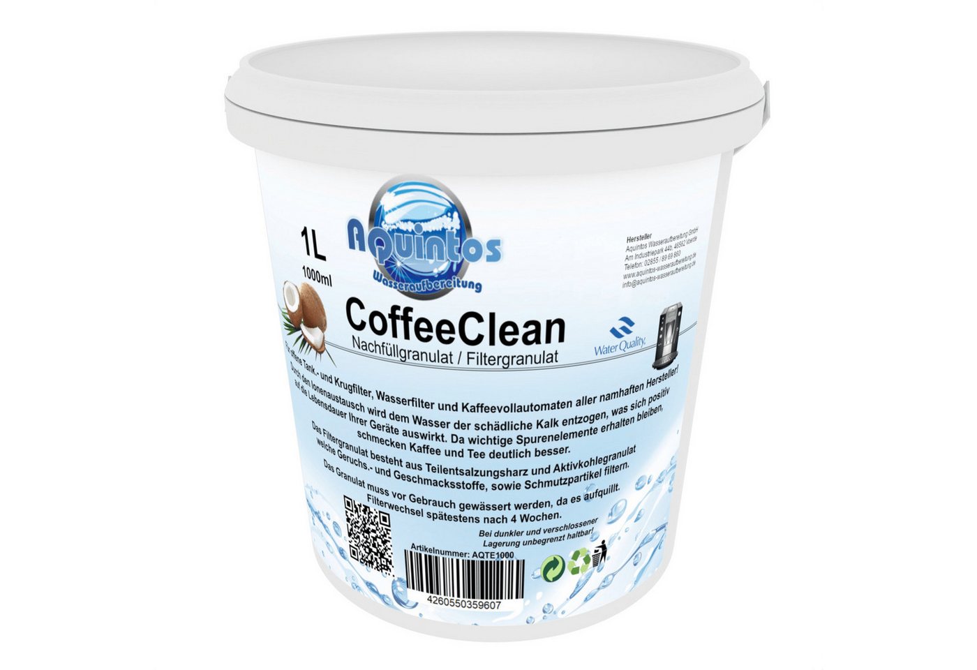 Aquintos Wasseraufbereitung Kalk- und Wasserfilter CoffeeClean Filter Graulat Kaffeevollautomaten ‧ Tischwasserfilter, Zubehör für Nachfüllgranulat für Wasserfilter, Filtert organischen Verunreinigungen, schützt vor Kalkablagerung Bild 2