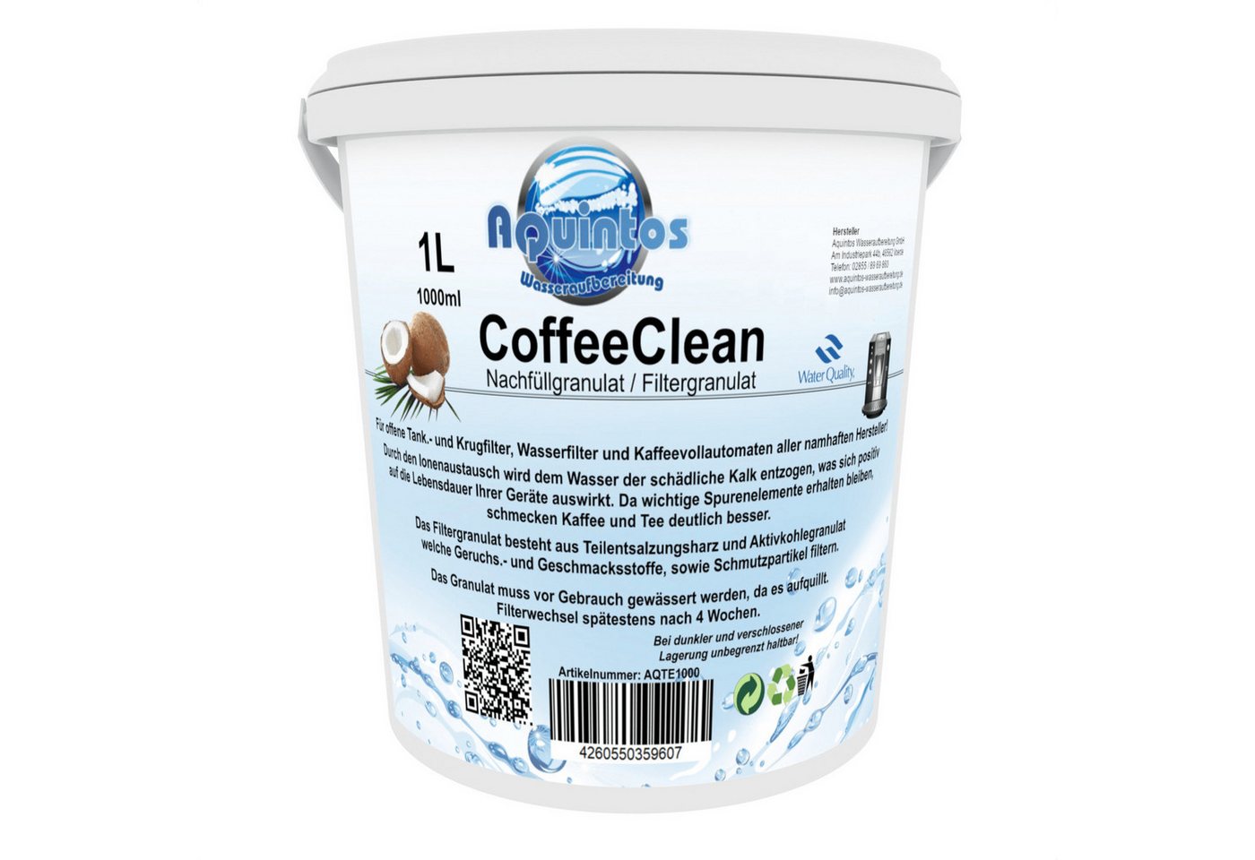 Aquintos Wasseraufbereitung Kalk- und Wasserfilter CoffeeClean Filter Graulat Kaffeevollautomaten ‧ Tischwasserfilter, Zubehör für Nachfüllgranulat für Wasserfilter, Filtert organischen Verunreinigungen, schützt vor Kalkablagerung Bild 5