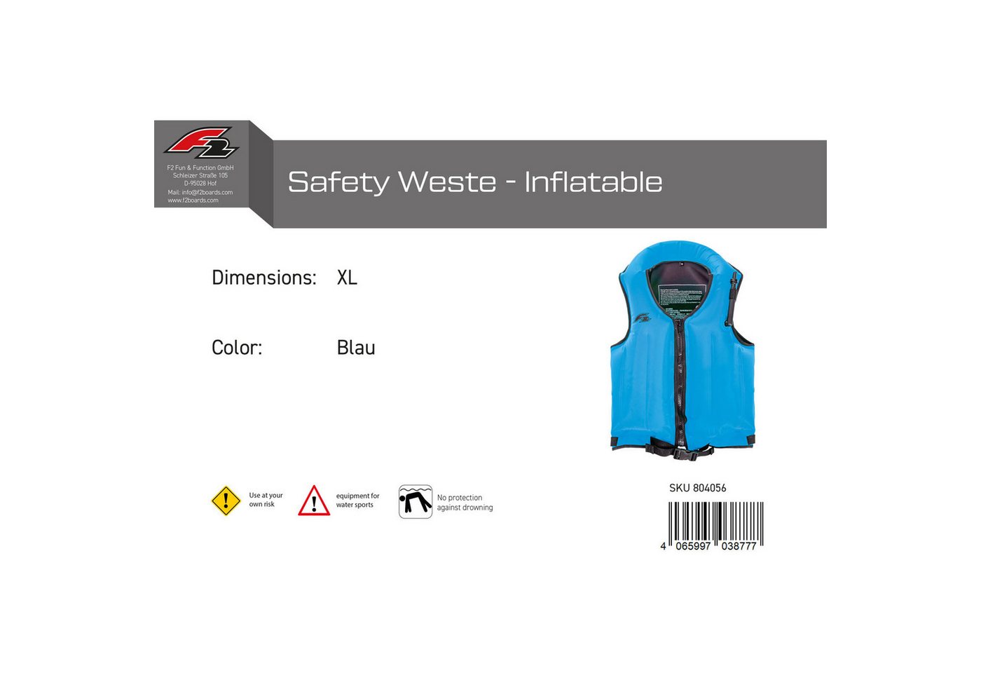 F2 Schwimmweste F2 Auftriebsweste Safety Weste - Inflatable XL Blau 2024/25 Bild 3