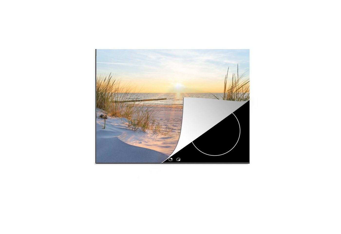 MuchoWow Herd-Abdeckplatte Strand - Sonne - Düne - Gras - Sand - Horizont, Vinyl, (1 tlg), Abdeckplatte für Ceranfeld, Herd Inductionsmatte, 57x51 cm Bild 2