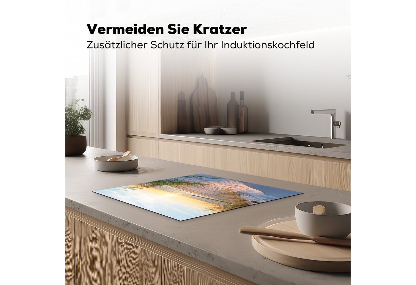 MuchoWow Herd-Abdeckplatte Strand - Sonne - Düne - Gras - Sand - Horizont, Vinyl, (1 tlg), Abdeckplatte für Ceranfeld, Herd Inductionsmatte, 57x51 cm Bild 3