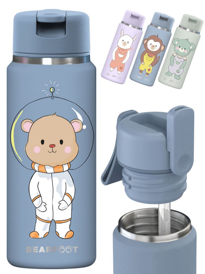 BEARFOOT Trinkflasche TINY Thermo Kinder Trinkflasche Edelstahl - Astro Bär blau, Thermosflasche, auslaufsicher, Edelstahl, Kinderflasche, BPA-frei Bild 5