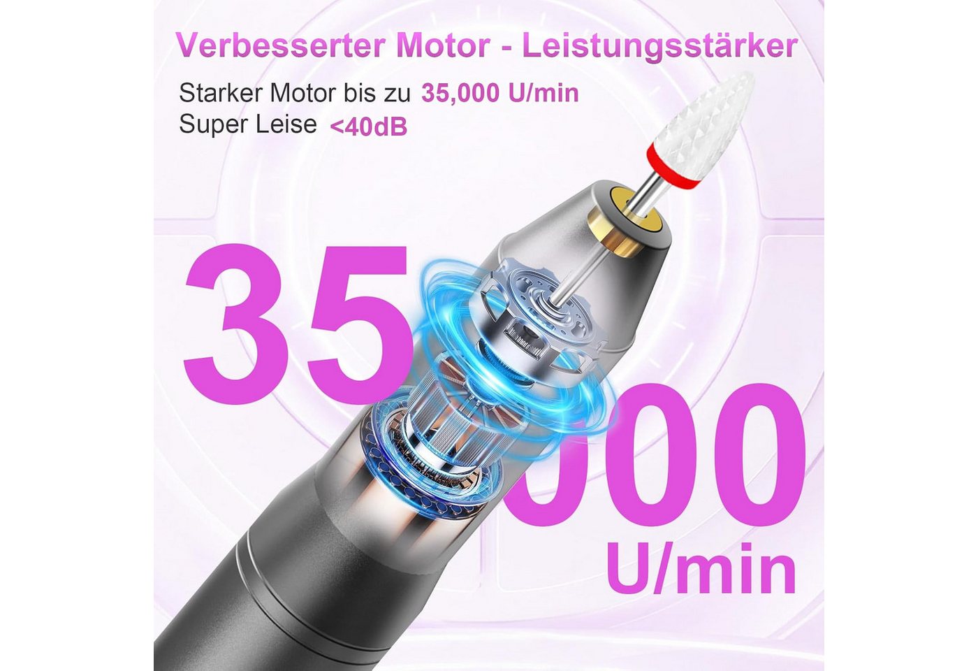 Forrlite Maniküre-Pediküre-Set 12 in 1 Professionell elektrischer Nagelfräser 35000 U/min Nagelfräser, 12-tlg., 7 Geschwindigkeiten Digitalanzeige, Elektrisches Nagelpflegegerät Bild 3