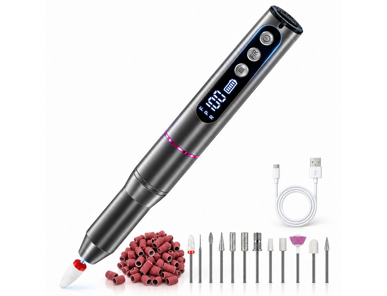 Forrlite Maniküre-Pediküre-Set 12 in 1 Professionell elektrischer Nagelfräser 35000 U/min Nagelfräser, 12-tlg., 7 Geschwindigkeiten Digitalanzeige, Elektrisches Nagelpflegegerät Bild 4