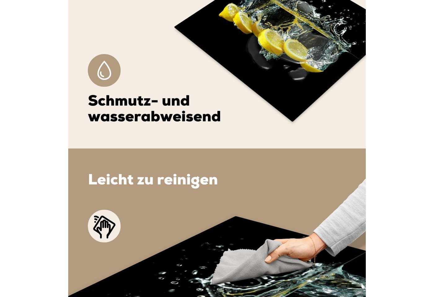 MuchoWow Herd-Abdeckplatte Zitrone - Frucht - Gelb - Stilleben - Wasser, Vinyl, (1 tlg), Ceranfeldabdeckung Küche, Herdabdeckplatte Einteilig, 60x52 cm Bild 2