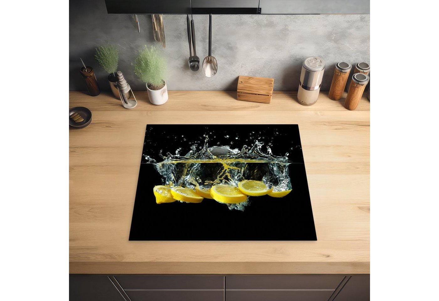 MuchoWow Herd-Abdeckplatte Zitrone - Frucht - Gelb - Stilleben - Wasser, Vinyl, (1 tlg), Ceranfeldabdeckung Küche, Herdabdeckplatte Einteilig, 60x52 cm Bild 4