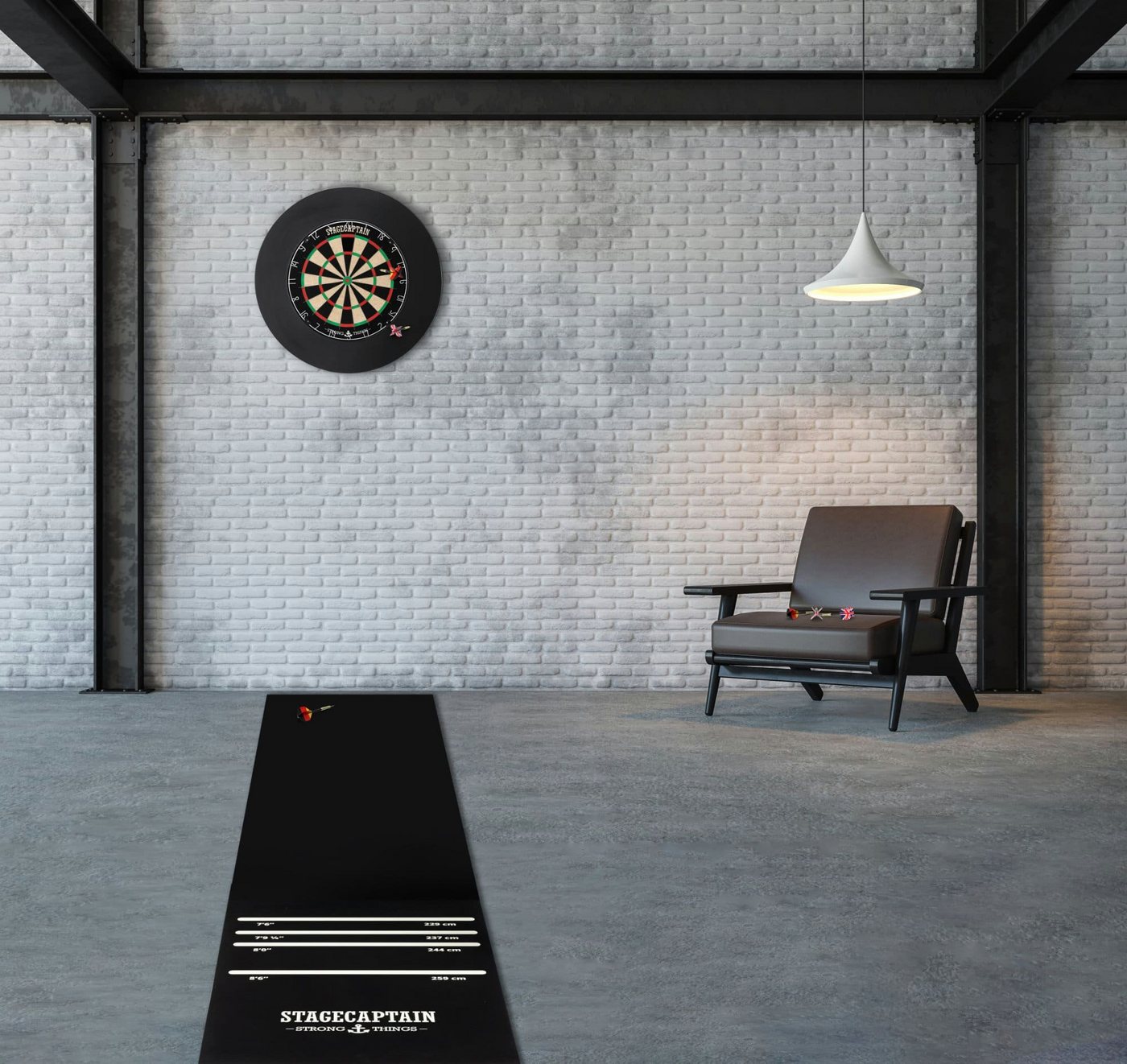 Stagecaptain Dartmatte DM-300 Dart-Bodenschutzmatte mit Oche (Dartteppich, 1-St., mit Abstandsmarkierungen), aufgedruckten Abwurflinien, Rutschfest, Länge: 3m Bild 2