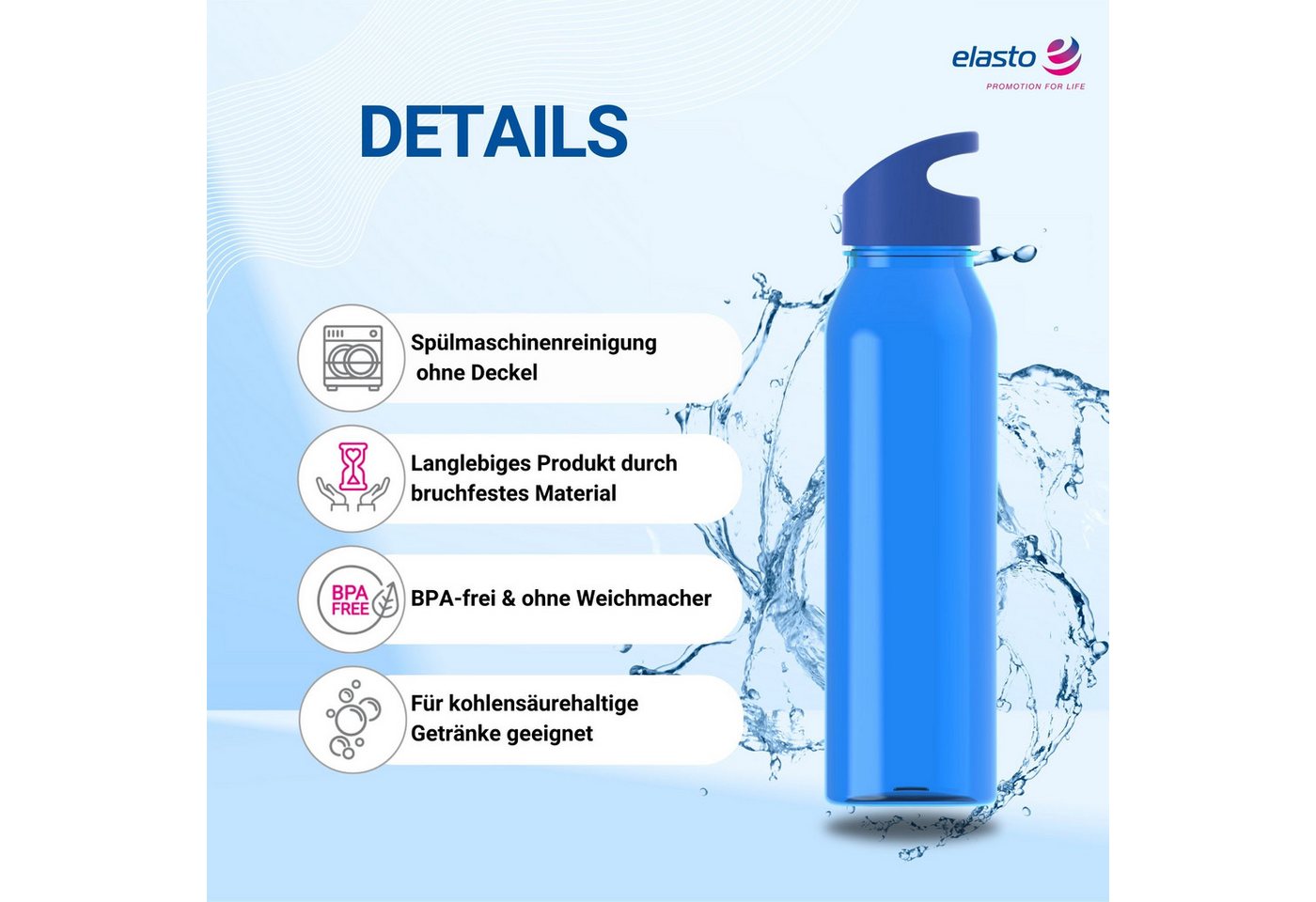 elasto Thermoflasche Wasserflasche Active "Wave" 650ml für Sportflasche Bild 5