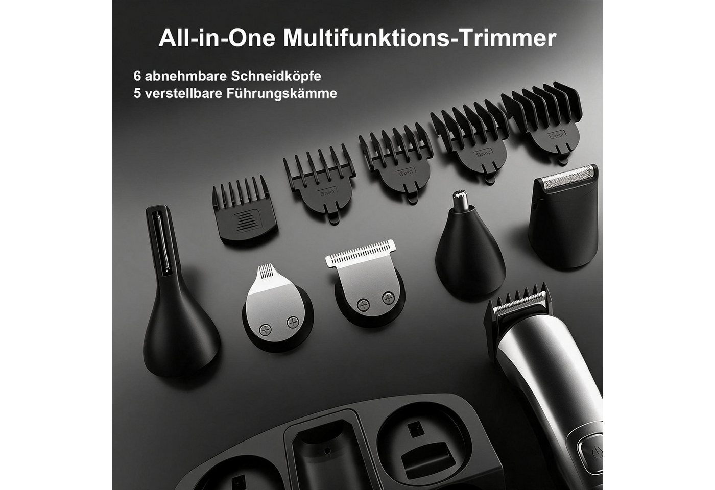 AIMAX Haar- und Bartschneider Wasserdicht 6 in 1 Haarschneider Set, Elektrischer Rasierer, 6 Spezialaufsätze, rostfreien Titan-Klingen, IPX7 Wasserdicht Bild 2