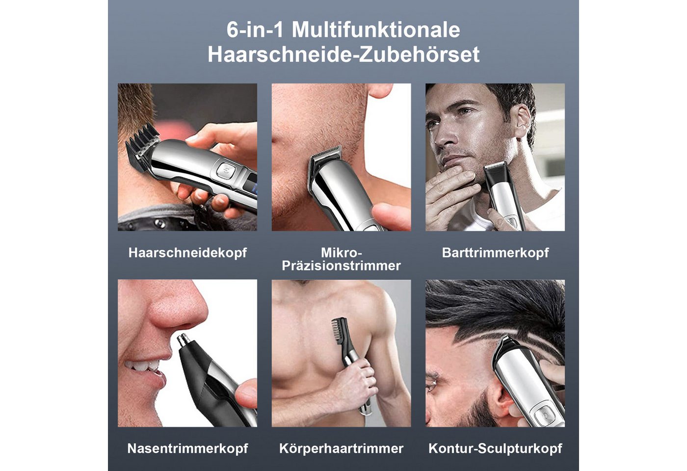 AIMAX Haar- und Bartschneider Wasserdicht 6 in 1 Haarschneider Set, Elektrischer Rasierer, 6 Spezialaufsätze, rostfreien Titan-Klingen, IPX7 Wasserdicht Bild 5
