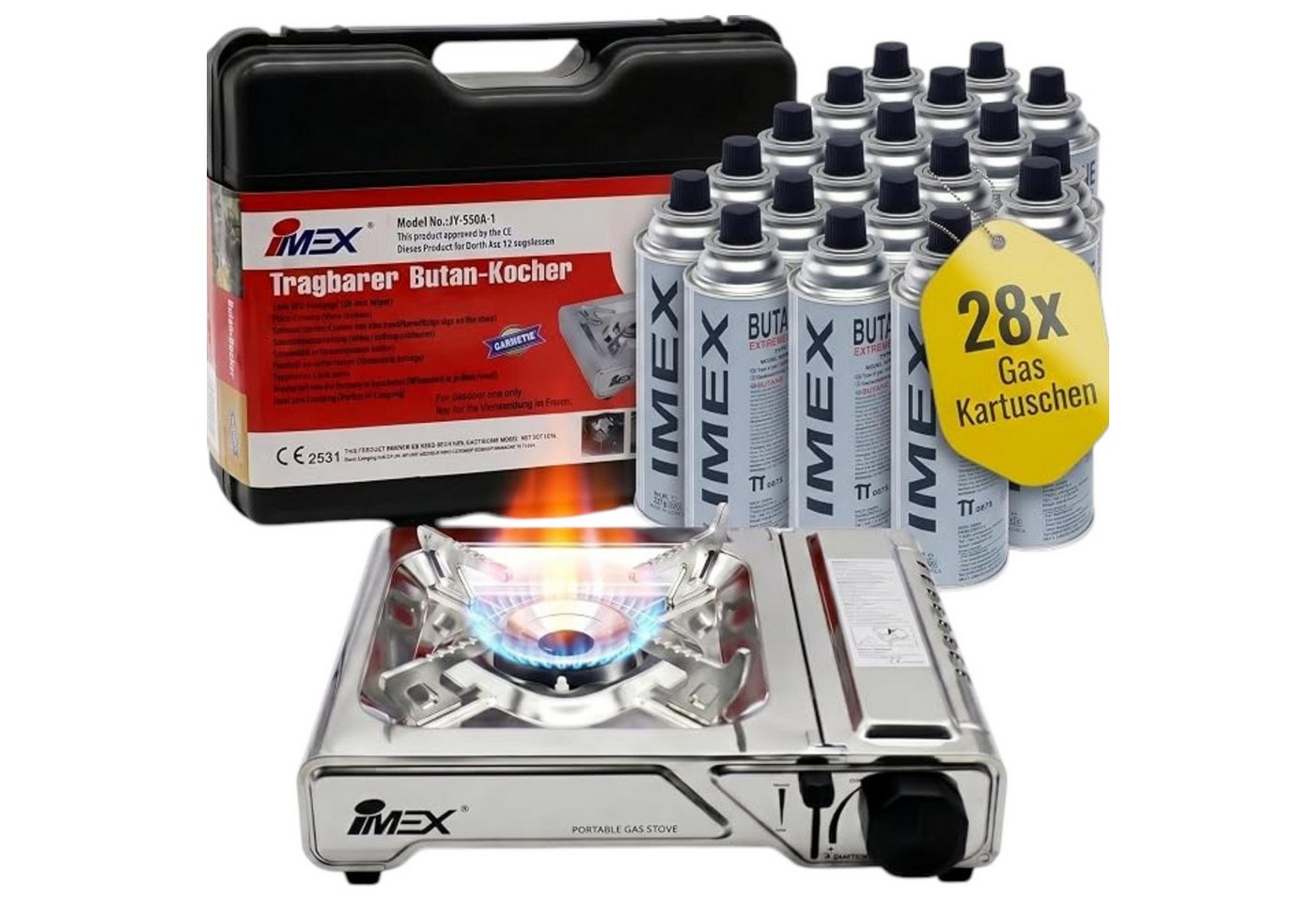 IMEX Gaskocher IMEX JY550A-1 Butan Gaskocher 2200 W mit Koffer + 28 Gaskartuschen Bild 5