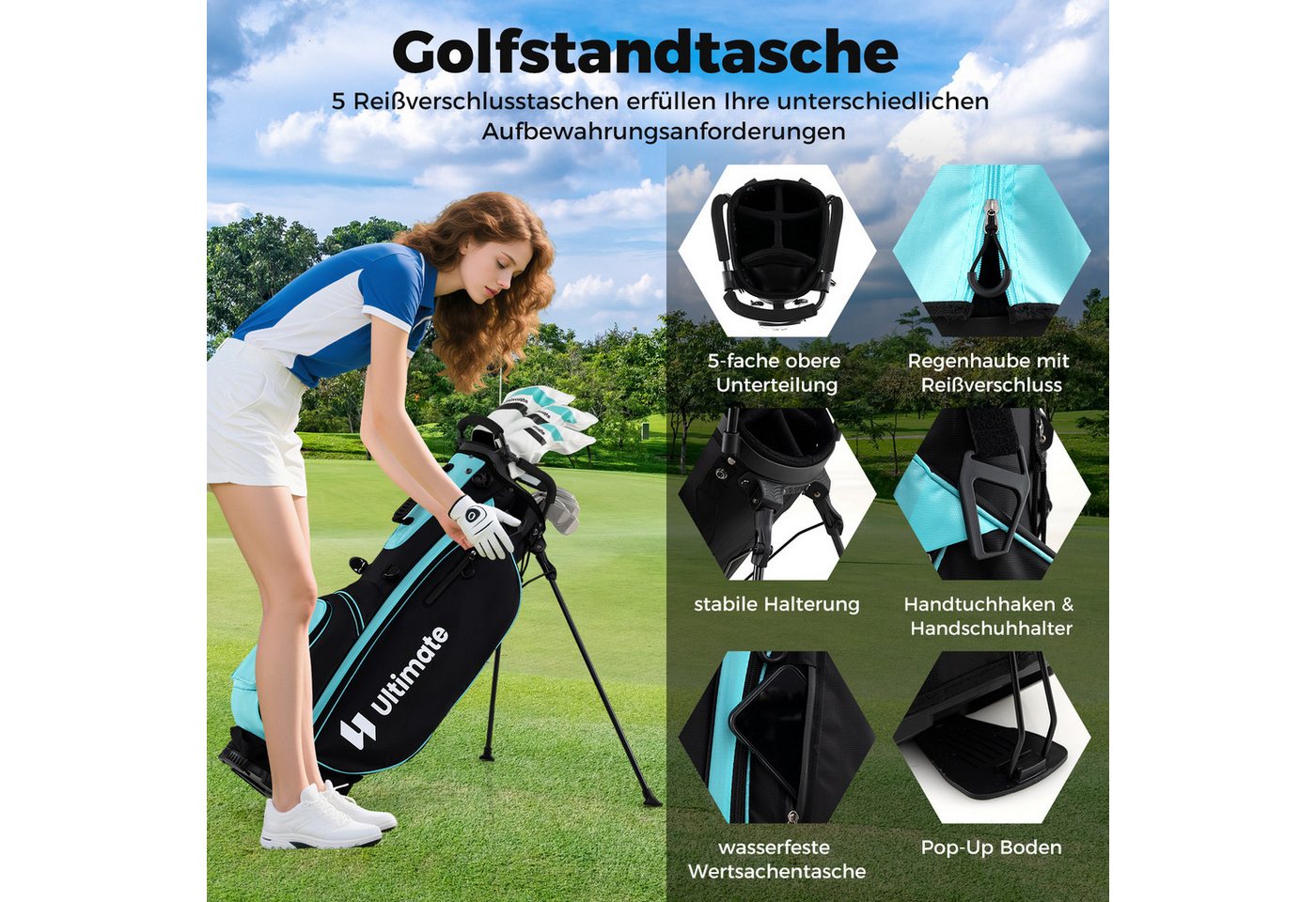 COSTWAY Golfschläger + Golfbag, Leichte 11 teilige Damen Golfschlägersätze rechtshändig