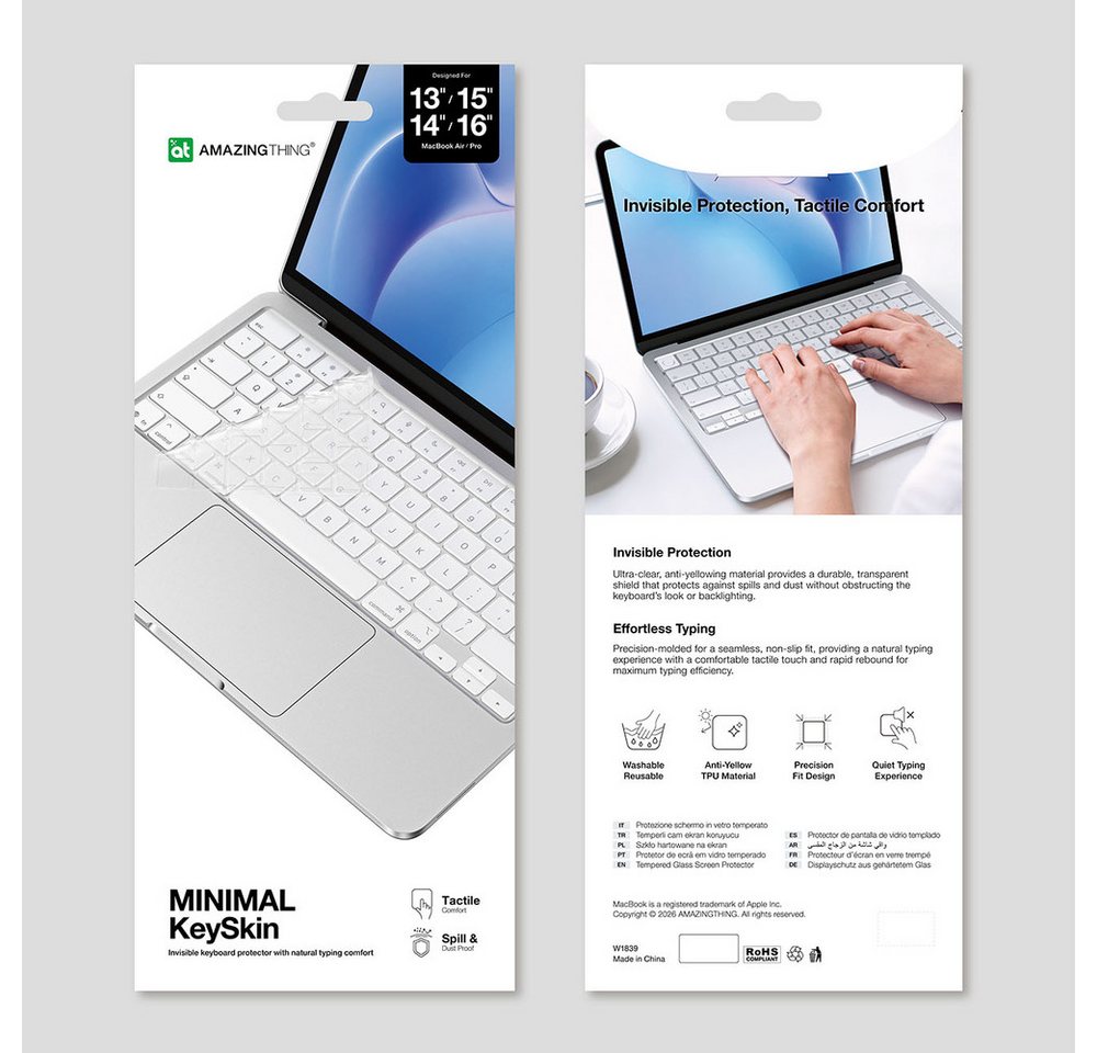 AmazingThing Schutzfolie Tastaturschutzfolie Silikonabdeckung, (Spar-Set, 1-St., 33 x 14 cm waschbar), transparent, TPU, waschbar, für MacBook Neo Bild 5