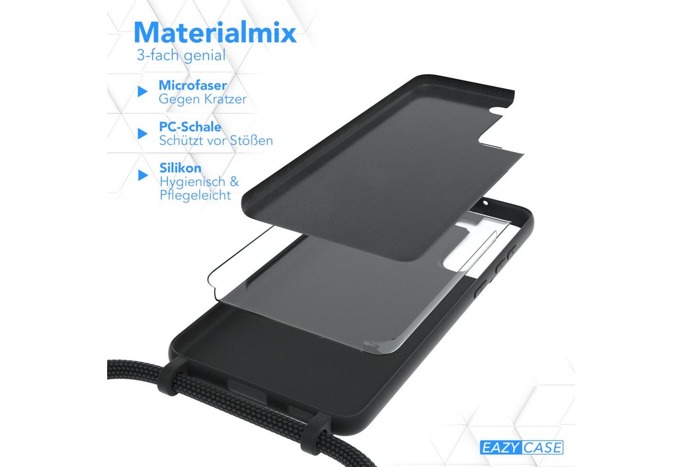 EAZY CASE Handykette Silikon Kette für Samsung Galaxy S21 FE 6,41 Zoll, Kette zum Umhängen für Unterwegs Umhängeband Kordel Handyhülle Schwarz Bild 2
