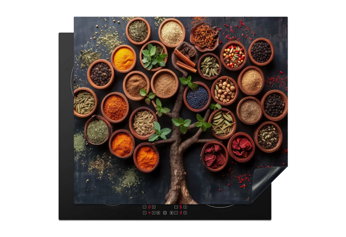 MuchoWow Herd-Abdeckplatte Kräuter - Baum - Küche - Kochen, Vinyl, (1 tlg), Küche Herdabdeckplatte Ceranfeld Vinyl Einteilig, 59x52 cm Bild 2
