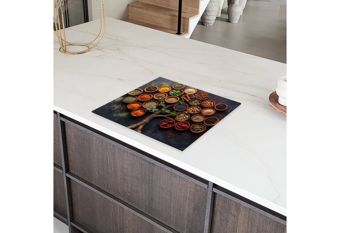 MuchoWow Herd-Abdeckplatte Kräuter - Baum - Küche - Kochen, Vinyl, (1 tlg), Küche Herdabdeckplatte Ceranfeld Vinyl Einteilig, 59x52 cm Bild 3