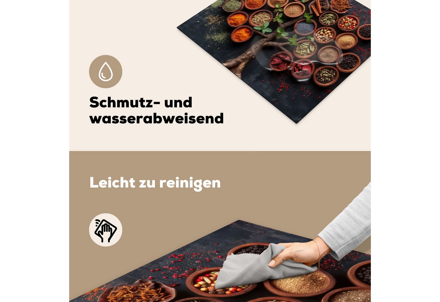 MuchoWow Herd-Abdeckplatte Kräuter - Baum - Küche - Kochen, Vinyl, (1 tlg), Küche Herdabdeckplatte Ceranfeld Vinyl Einteilig, 59x52 cm Bild 4