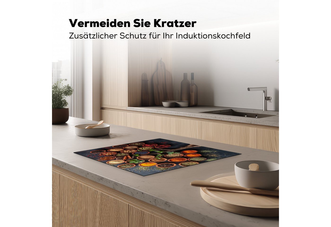 MuchoWow Herd-Abdeckplatte Kräuter - Baum - Küche - Kochen, Vinyl, (1 tlg), Küche Herdabdeckplatte Ceranfeld Vinyl Einteilig, 59x52 cm Bild 5