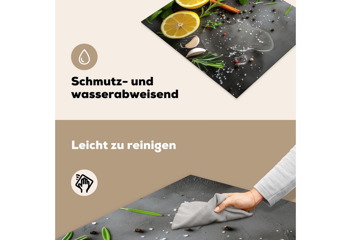 MuchoWow Herd-Abdeckplatte Zitrone - Kräuter - Betonoptik/print, Vinyl, (1 tlg), Cerankochfeld Abdeckung, Herd Abdeckplatten Vinyl, 58.3x51.3 cm Bild 3