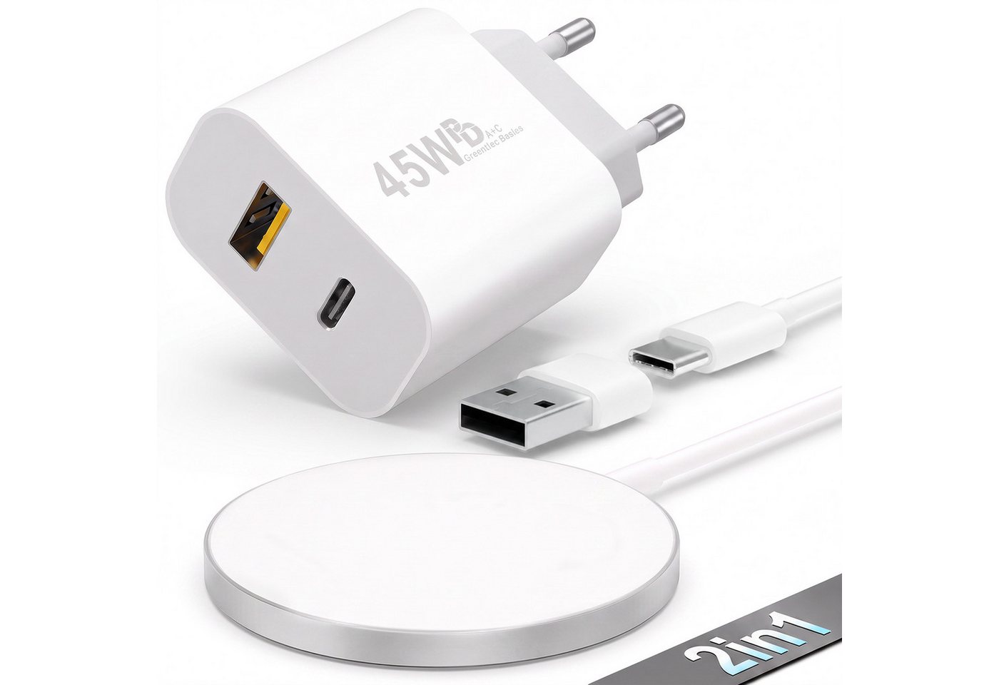 GreenHec 25w Magsafe Ladegerät iPhone 18 17 Pro Max Wireless Charger Induktives Wireless Charger (Spar-Set, Wireless Charging Pad + USB-A Adapter, Kabelloses Induktionsladegerät Ladestation, Kontaktloses Ladepad Laden)