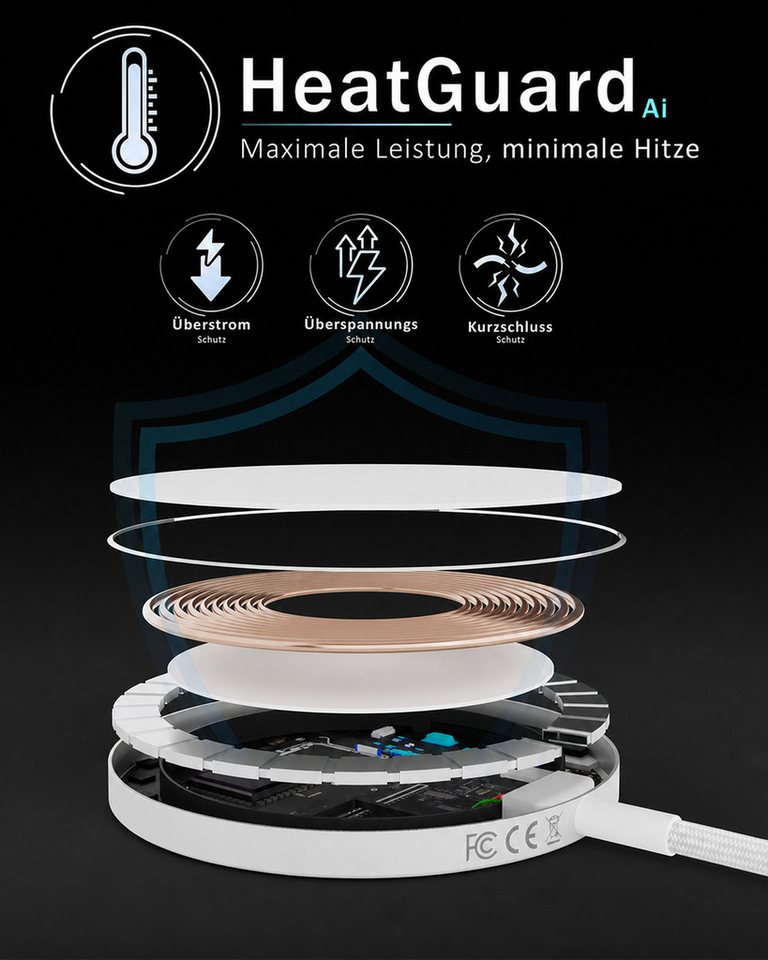 GreenHec 25w Magsafe Ladegerät iPhone 18 17 Pro Max Wireless Charger Induktives Wireless Charger (Spar-Set, Wireless Charging Pad + USB-A Adapter, Kabelloses Induktionsladegerät Ladestation, Kontaktloses Ladepad Laden) Bild 5