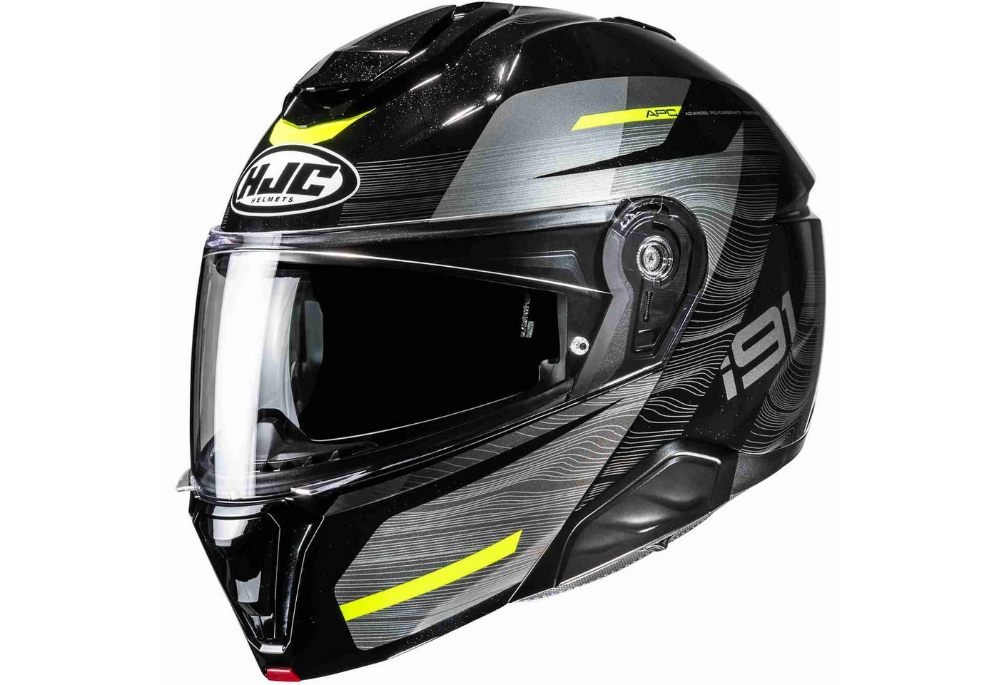 HJC Motorradhelm HJC i91 Dusk MC3H Klapphelm Schwarz / Grau / Gelb M (1er Set), klapphelm motorrad
