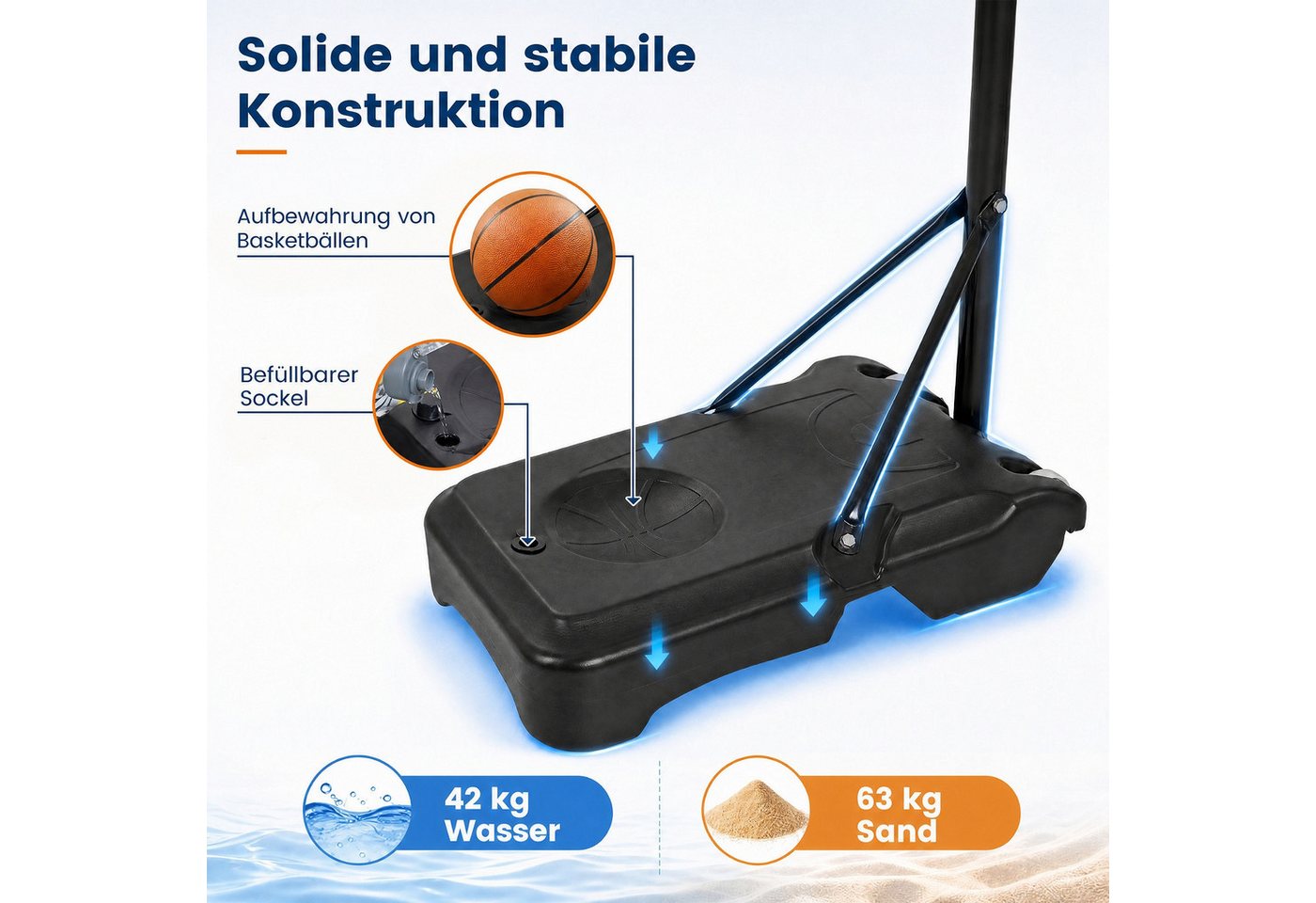 COSTWAY Basketballständer, Mit befüllbarem Sockel, Handkurbel & Ballhalterung Bild 2