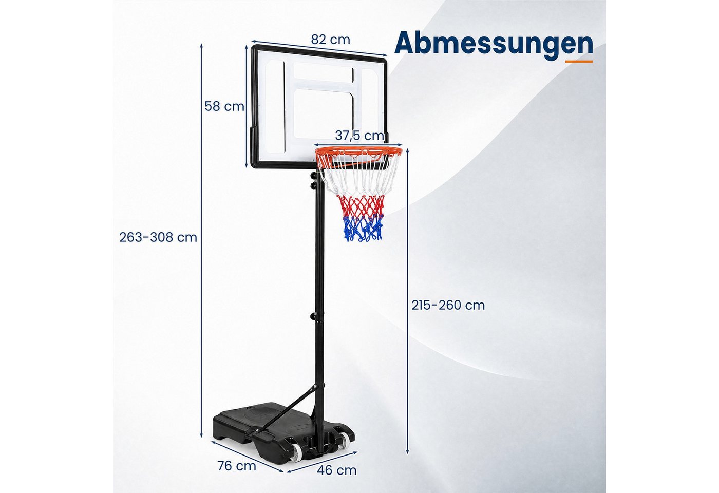 COSTWAY Basketballständer, Mit befüllbarem Sockel, Handkurbel & Ballhalterung Bild 3