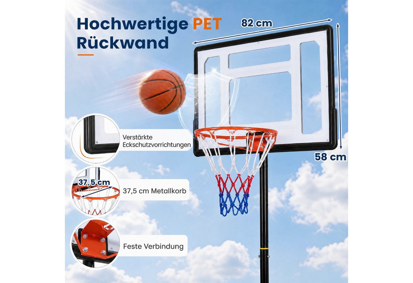 COSTWAY Basketballständer, Mit befüllbarem Sockel, Handkurbel & Ballhalterung Bild 5