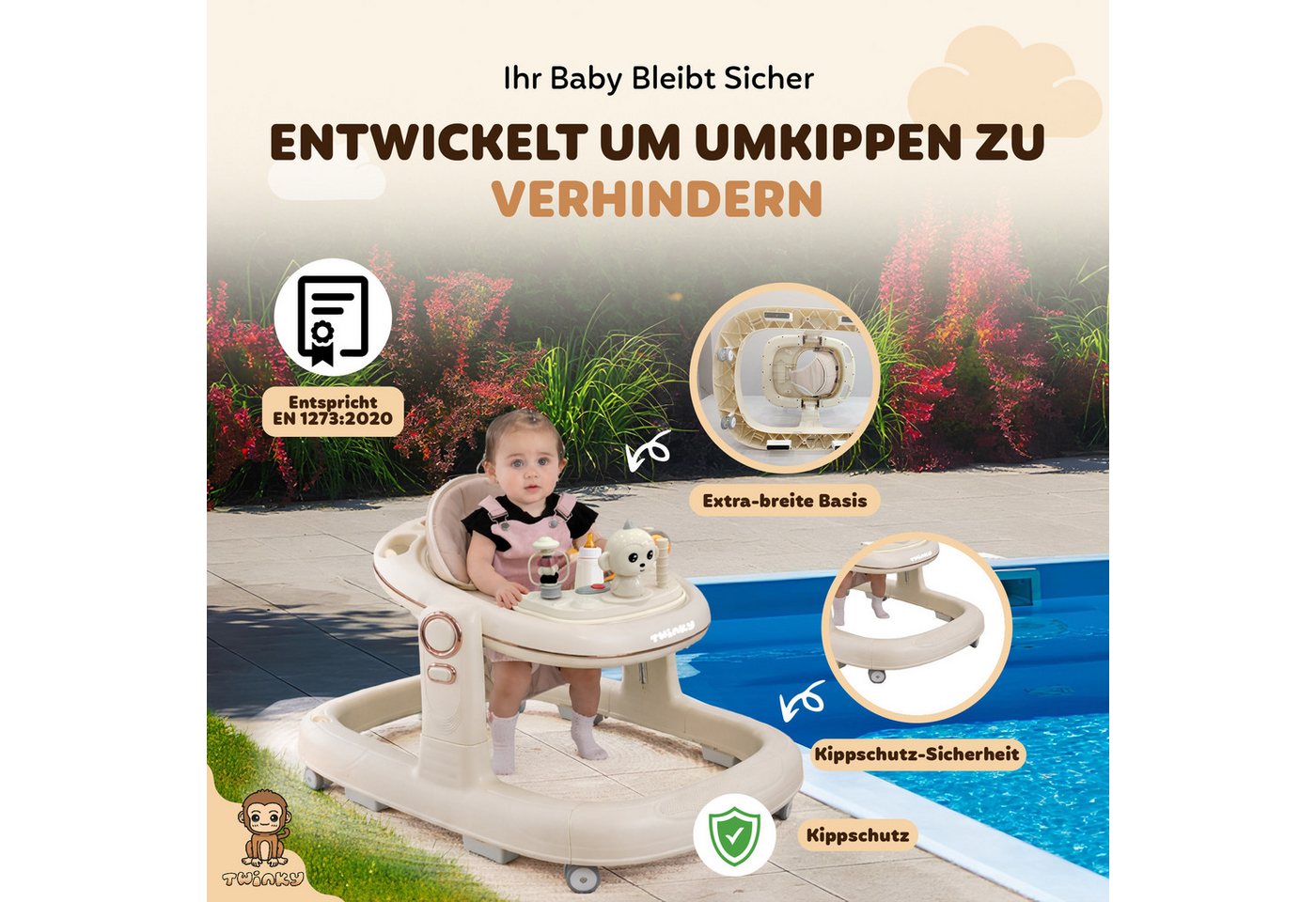 TWINKY Babywalker Lauflernhilfe 4in1 Gehfrei Baby, faltbarer Babywalker Bild 4