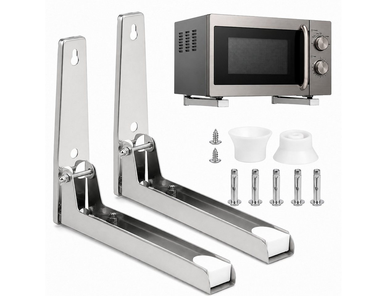 Fyrove Mikrowellen-Wandhalterung Wandhalterung Mikrowelle aus Edelstahl, verstellbar Ausziehbar 2er Set, (Platzsparende Wandhalterung für Mikrowelle, Backofen und Grill, ausziehbare Tragarme von 23–40 cm, bis 35 kg belastbar, für Backofen, Grill)