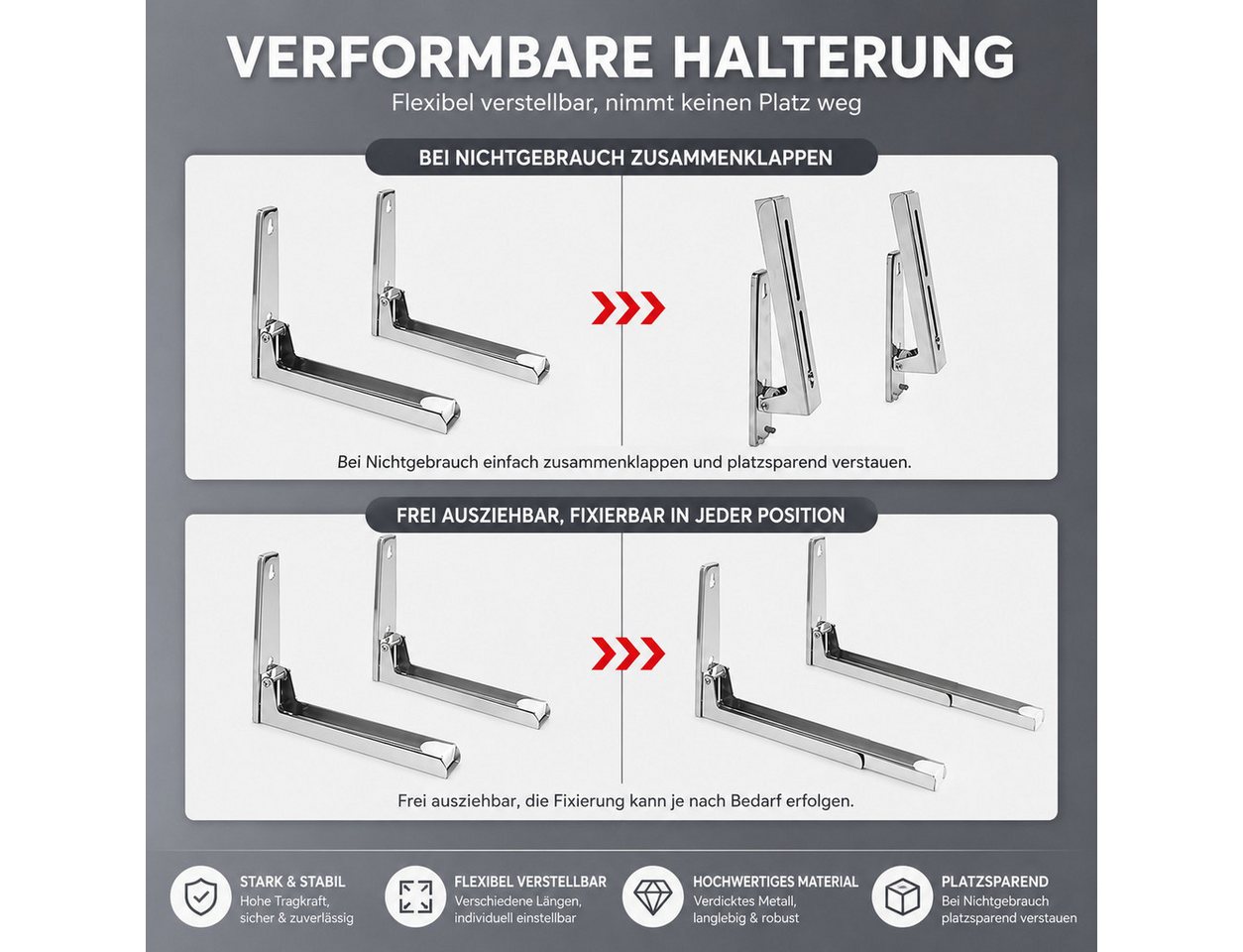 Fyrove Mikrowellen-Wandhalterung Wandhalterung Mikrowelle aus Edelstahl, verstellbar Ausziehbar 2er Set, (Platzsparende Wandhalterung für Mikrowelle, Backofen und Grill, ausziehbare Tragarme von 23–40 cm, bis 35 kg belastbar, für Backofen, Grill) Bild 5