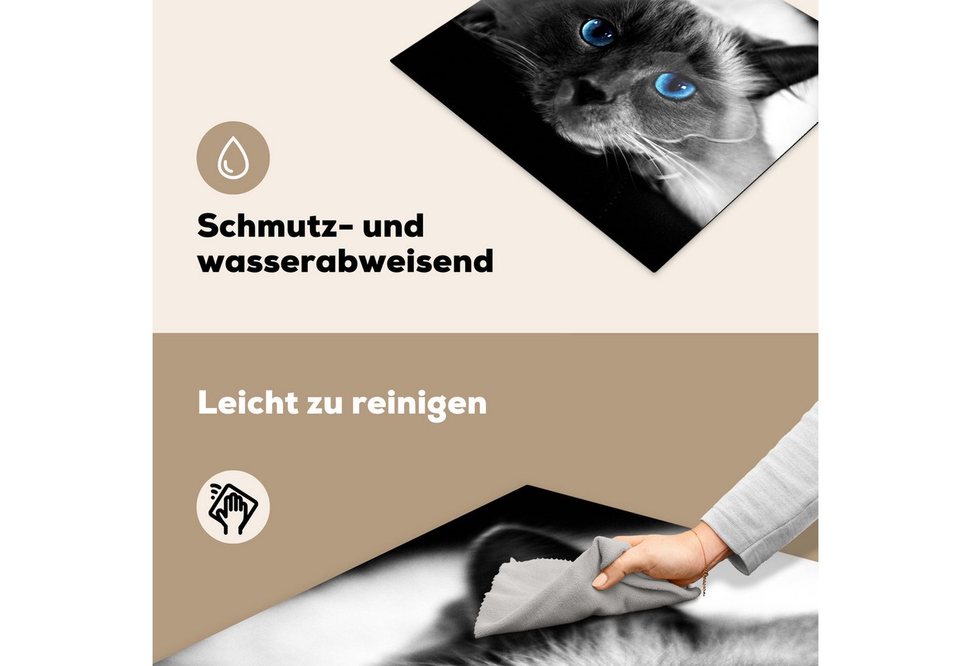 MuchoWow Herd-Abdeckplatte Katze - Augen - Grau - Blau, Vinyl, (1 tlg), Ceranfeldabdeckung Küche, Herdabdeckplatte Einteilig, 60x52 cm Bild 5