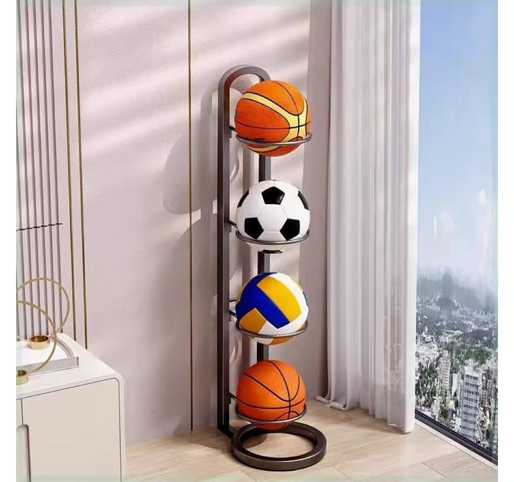 TUWENA Sportgeräte-Regalwagen 4 Lagiger Ballständer, Vertikale Ballregal, Ballhalter aus Metall, Herausnehmbare, Ballständer Display Halter Für Fußball Basketball Bild 3