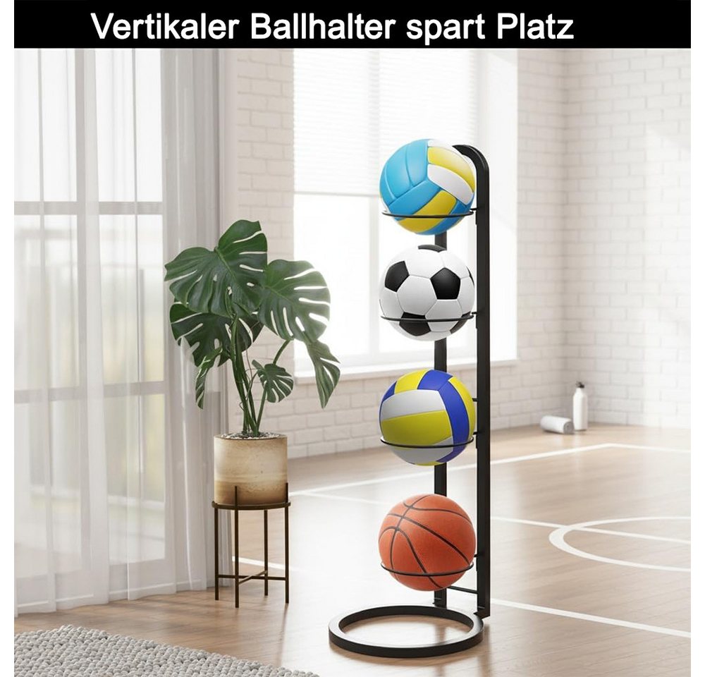 TUWENA Sportgeräte-Regalwagen 4 Lagiger Ballständer, Vertikale Ballregal, Ballhalter aus Metall, Herausnehmbare, Ballständer Display Halter Für Fußball Basketball Bild 5