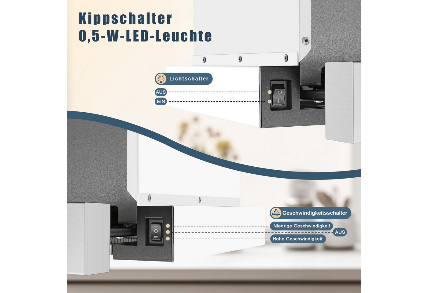 SNDOAS Kopffreihaube 60 cm Teleskop-Flachschirm-Dunstabzugshaube, Abluft & Umluft 400 m³/h, A+++, 2 Stufen, LED, 5-lagige Alu- & 2 Aktivkohlefilter Bild 3