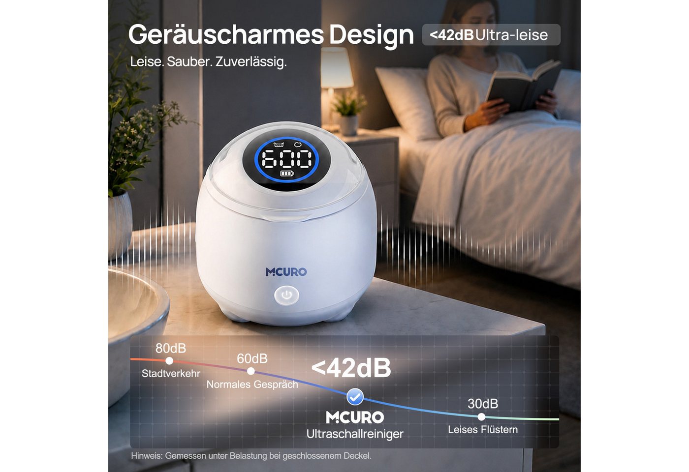 MCURO Ultraschallreiniger Ultraschallreinigungsgerät Zahnschiene 200ml Tank, 48000Hz, 4 UV-C 254nm, 4 Modes, 360° Reinigung für Zahnersatz, Retainer Bild 2