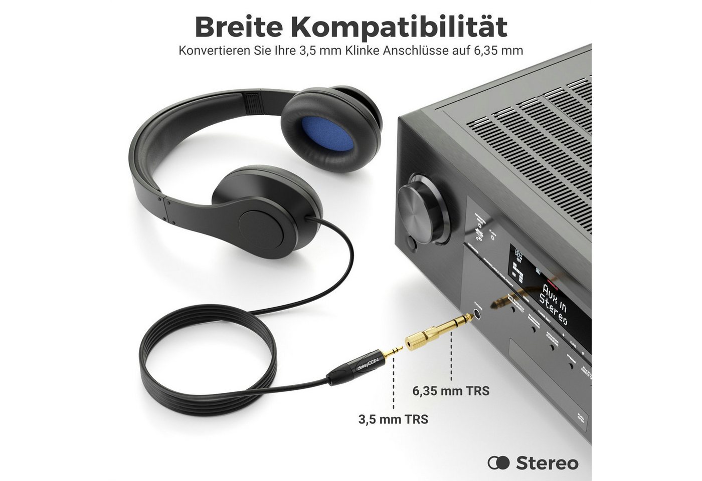 deleyCON deleyCON Klinke Adapter 3,5mm auf 6,35mm Stereo Audio vergoldet für Audio-Kabel Bild 4