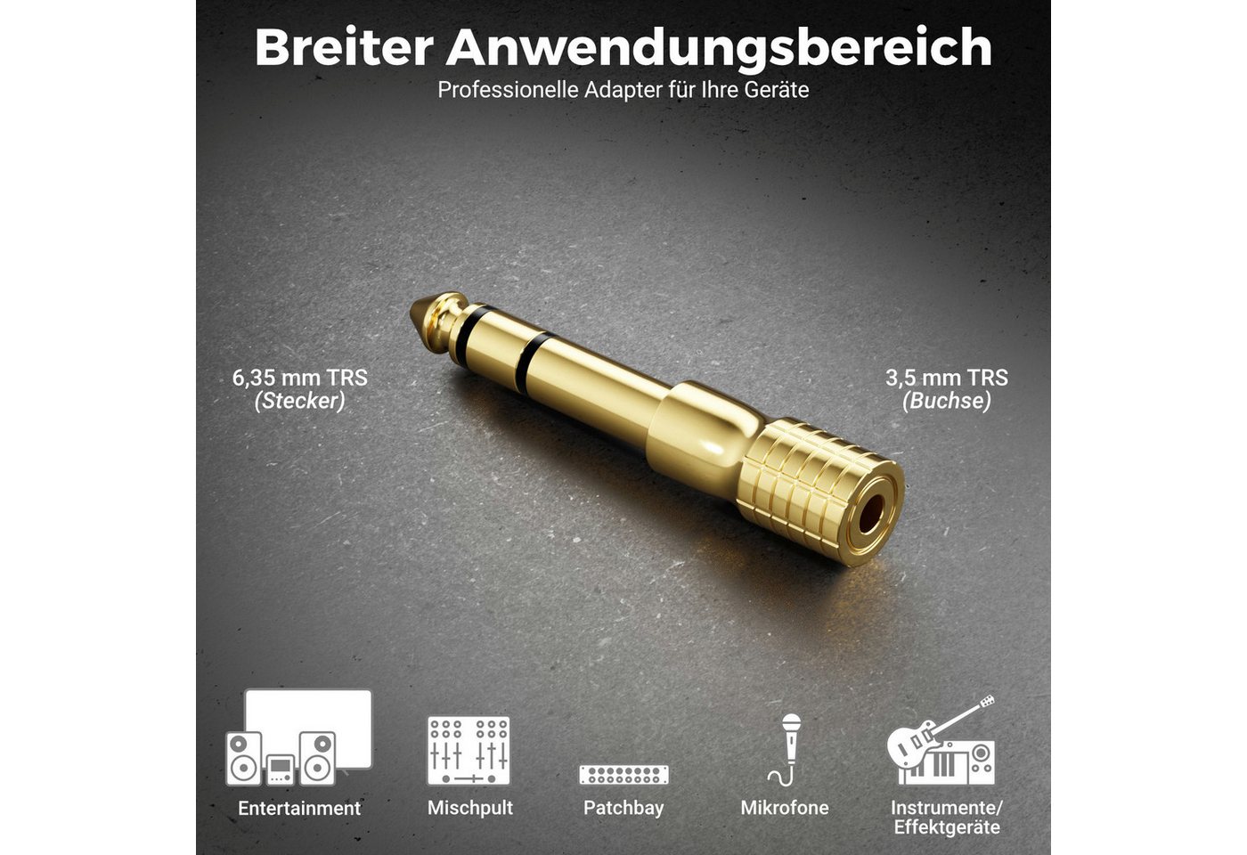 deleyCON deleyCON Klinke Adapter 3,5mm auf 6,35mm Stereo Audio vergoldet für Audio-Kabel Bild 5