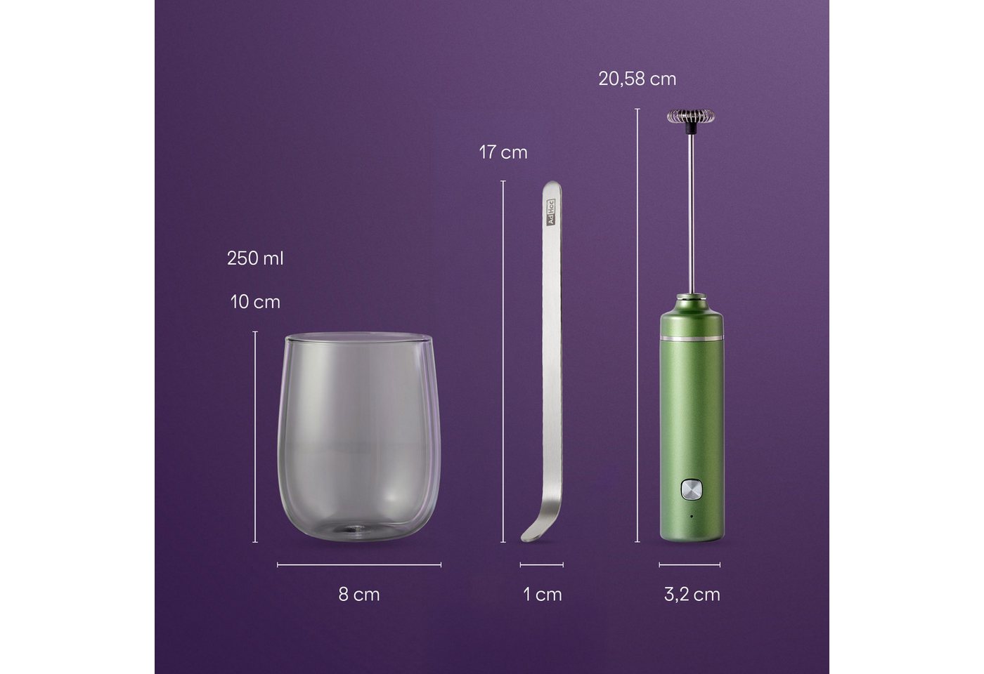 AdHoc Milchaufschäumer Matcha-Genießer-Set Chado, mit Glas und Löffel