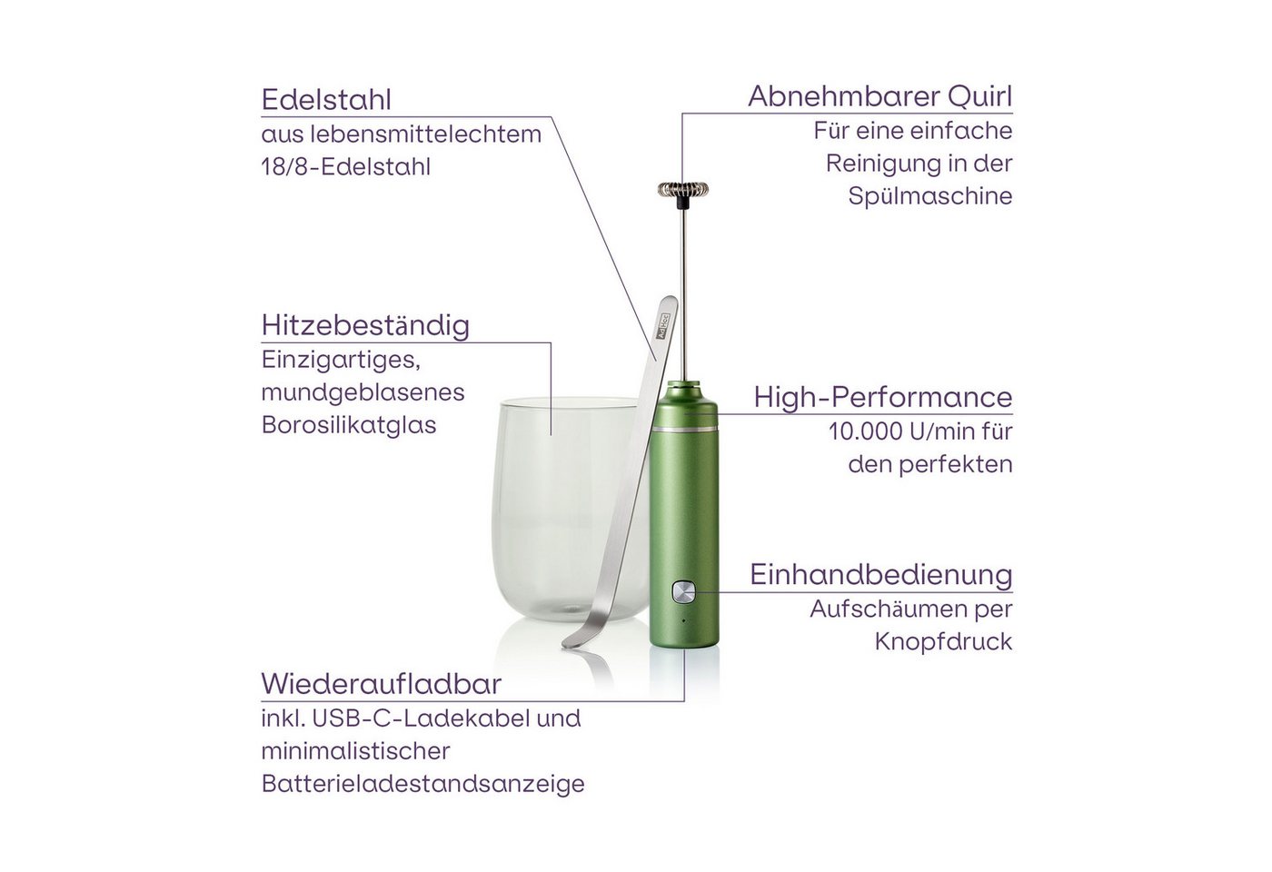 AdHoc Milchaufschäumer Matcha-Genießer-Set Chado, mit Glas und Löffel Bild 2