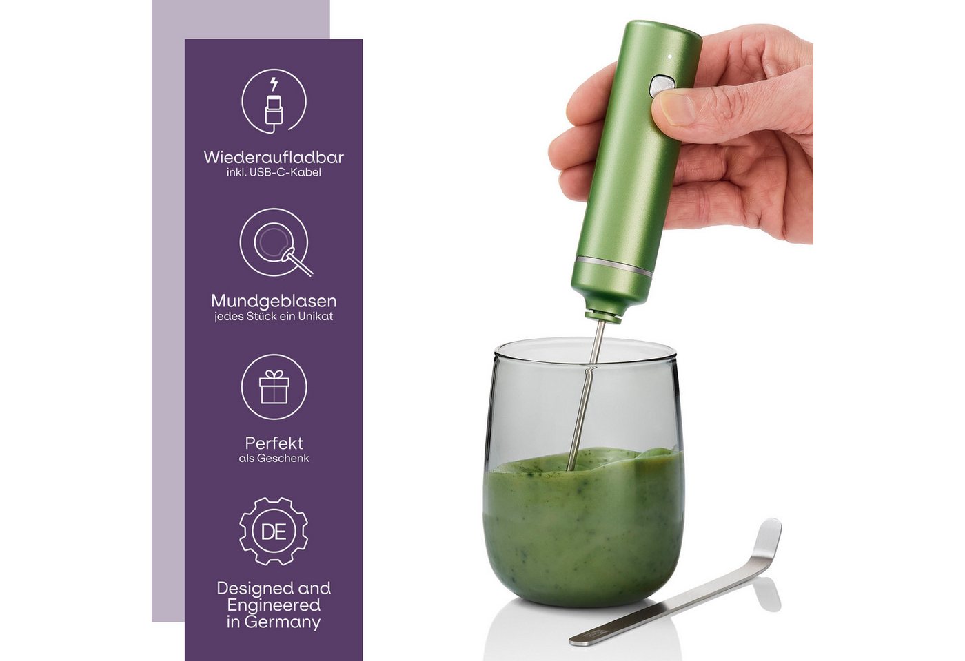 AdHoc Milchaufschäumer Matcha-Genießer-Set Chado, mit Glas und Löffel Bild 5