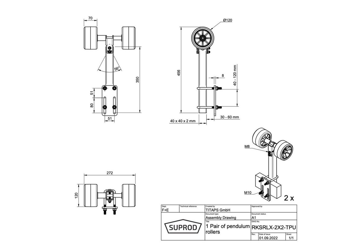 SUPROD Auffahrrampe Pendelrollen Sliprollen Sliphilfe Bootstrailer TPU Ø 120 mm, 2er Bild 2