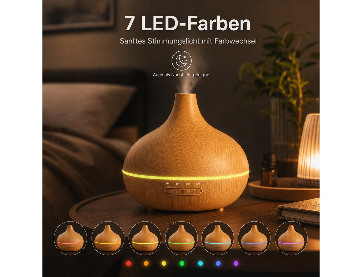 Toomoke Diffuser mit Ultraschall, Duftfunktion und Luftbefeuchtung für Zuhause, 0,55 l Wassertank, Aroma Luftbefeuchter mit LED-Licht, Fernbedienung und Raumduft Bild 4